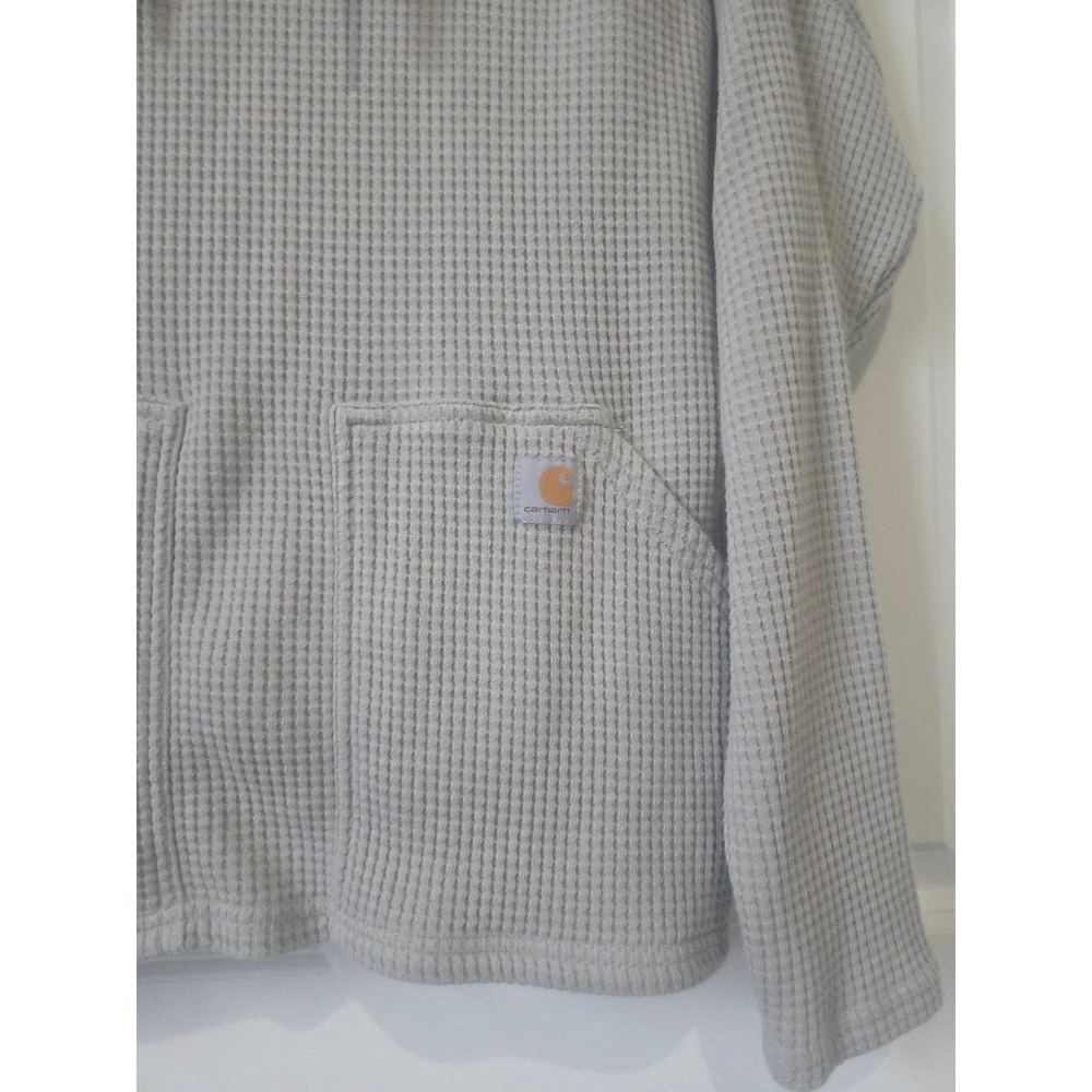Carhartt Women's Relaxed Fit Waffle Knit Hoodie Taupe Thermal Pullover Size M - Picture 3 of 6